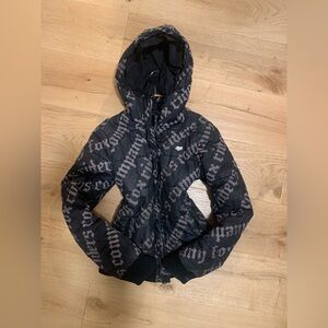 Vintage Fox Racing Hooded Puffer Jacket in Black with greyish lettering details